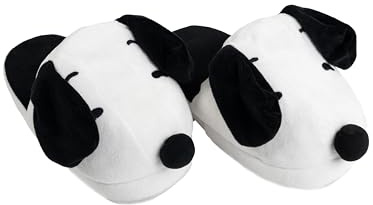 United Labels The Peanuts Snoopy Hausschuhe mit Wackelohren, Weiß Schwarz, Plüsch Pantoffeln für Damen, Puschen, Slipper