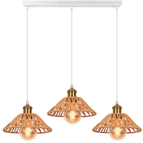 Pendelleuchte 3 Flammige Hängeleuchte Vintage Industrielle Hängelampe E27 Deckenleuchte Retro Design Lampenschirm 220mm Edison Lampe für Küche Esszimmer Schlafzimmer Flur (Braun-eine Stange 50cm)