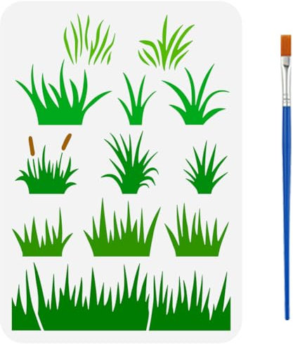 FINGERINSPIRE Pochoir de Prairie Avec 1 Pinceau en Plastique Réutilisable 21X29.7cm pour Dessin D'Herbe Modèle de Plantes Motif D'Herbe Pochoir pour Peinture sur Mur Meubles Bois Décoration Intérieur