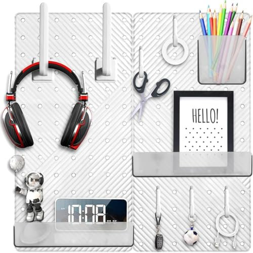 Mskidand Peg Board Wand-Organizer für Schreibtisch und Gaming, Kleines Pegboard-Set für Büro und Küche (2er-Pack, Transparent)