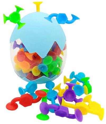 Jurcicat 48 Pièces Jouet Ventouse Silicone pour Jouets 3 Ans et Plus Jouets De Bain Jouets De Voyage avec Boîte De Rangement pour Réduire Stress Parents-Enfants Jeu Interactif