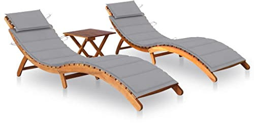IKAYAA Doppelliege Outdoor 2 Personen mit Tisch Holz Sonnenliege 2 Personen Sonnenliege Holz mit Kissen Wetterfest Holzliege Gartenliege Holzliege Grau