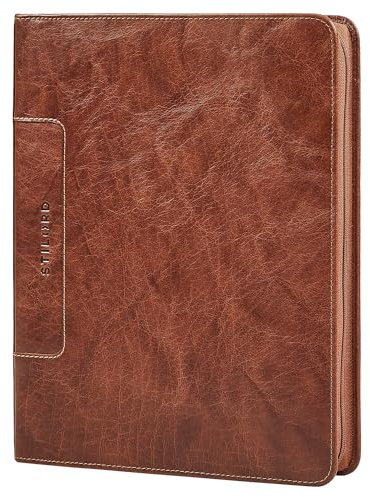 STILORD 'Don' Conférencier Cuir A4 Vintage Brun avec Anneaux Porte-Documents en Cuir Véritable avec Compartiment Tablette 11 Pouces Grande Organisateur Zippé Porte Documents