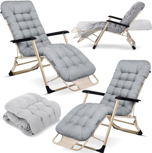 Sofotel Sonnenliege Klappbare Gartenliege Bis 120 kg Liegestuhl mit Kissen und Kopfstütze Grau Beige ChillWell Luxury 2 Stück