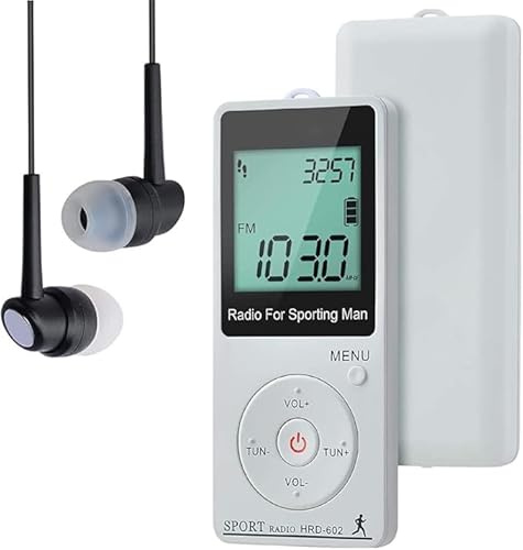 Radio Portátil FM/Am de Bolsillo Digital Recargable USB con Auriculares, Podómetro, Temporizador de Sueño y Reloj, Auto-búsqueda y Memorización, para Caminar y Trotar