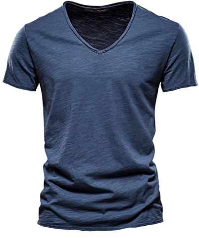 Tee Shirt Homme Été T-Shirt à Manches Courtes Top Coton Col V Couleur Unie s Décontracté T-Shirts Top, S-5XL