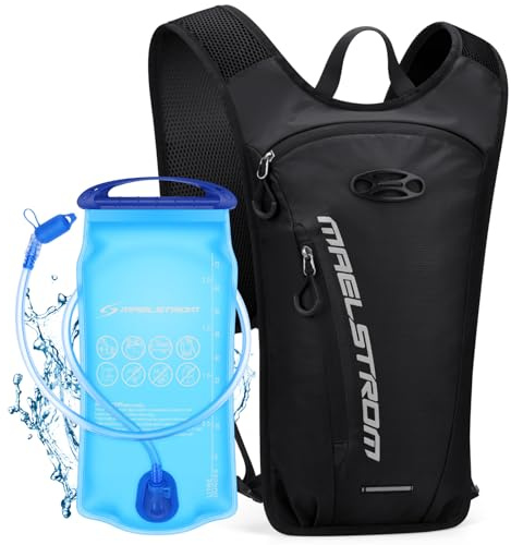Maelstrom Hydration Backpack, Hiking Backpack with 2L Water Bladder, Running Hydration Vest for Cycling Hiking Rave for Men Women (Black)
