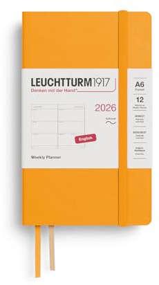 LEUCHTTURM1917 372747 Wochenkalender Pocket (A6) 2026, Softcover, Rising Sun, Englisch