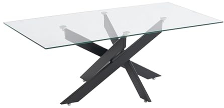 Vente-unique - Table Basse en Verre trempé et métal Noir - Transparent - Cosima