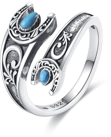 ONEFINITY Hufeisenring Sterlingsilber Türkis Hufeisen Löffelring Vintage Country Western Schmuck für Cowgirls und Cowboys