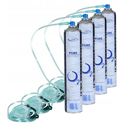 4x Sauerstoff Dose Mit Mundstück Und Schlauch Sauerstoffflasche Tragbarer 99,5% 15L Sauerstoffinhalator