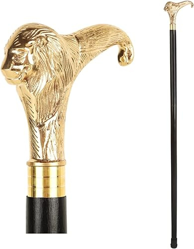 Messing Löwenkopf Griff Cane Vintage Schwarz Holz Faltbarer Gehstock Perfekt für Männer & Frauen