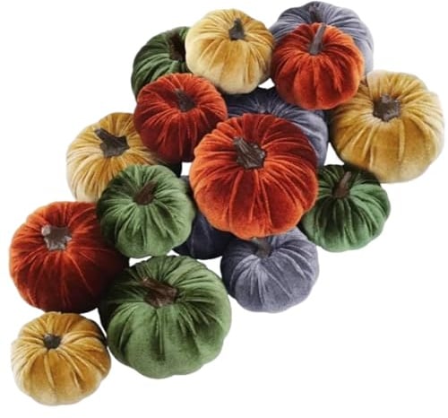Generisch 16 Stück Deko Kürbisse, Mini Kürbisse Herbstdeko, Kleine Zierkürbisse Samt, Künstliche Kürbis Bastel Ornament Thanksgiving Autumn Fall Deko