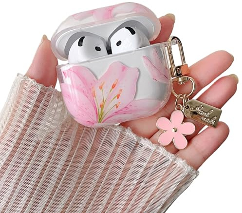 MINSCOSE AirPods 4 Klare Hülle, niedliche Blumen und Schmetterling Design mit Blumen Schlüsselanhänger weicher TPU Schutz stoßdichte Abdeckung für AirPods 4 für Frauen Mädchen-Pink