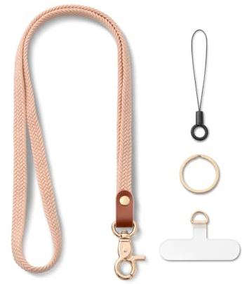 Schlüsselband zum Umhängen Schlüsselanhänger Lang Lanyard Nude | 48 cm Geflochten Elastisch Schlüsselkette Schlüsselbänder zum Umhängen Langer Lehrer Ausweishülle für Schlüssel Handy Lanyard