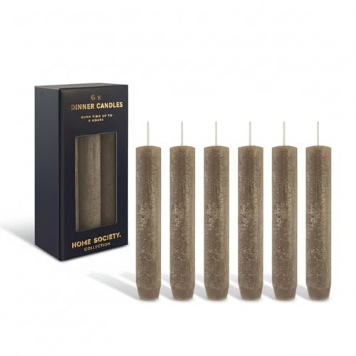 Stabkerzen 6er Set Taupe Sand 140 x 23 mm aus Pflanzenwachs | Durchgefärbte, palmölfreie Stabkerzen mit bis zu 8 Std. Brenndauer - ideal für Weihnachten, Hochzeit und Tischdeko