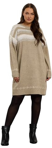 EVANS Curve Brown Fairisle Jumper Dress - Women's - Plus Size Curve