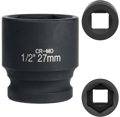 FortuneGlobe - Casquillo de 27 mm 1/2 pulgadas, 6 pans, casquillo de choque 1/2 27 mm, acero cromo-molibdeno CR-MO(Black)