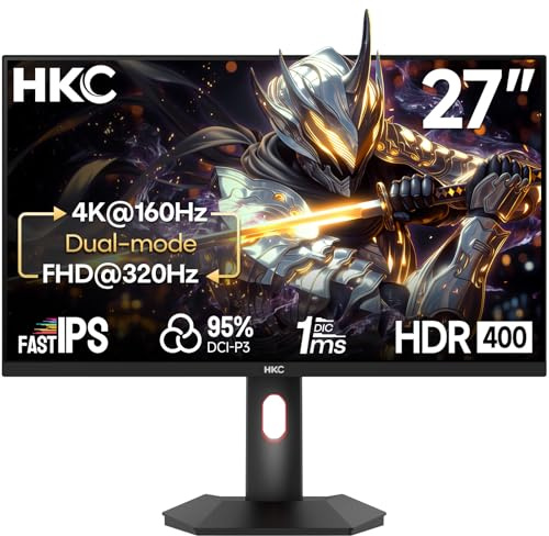 HKC Monitor Gaming 27 Pollici, UHD 160Hz/FHD 320Hz Dual Mode,Fast IPS | 4k Monitor, 1ms MPRT, Adaptive Sync, 95% DCI-P3, HDMI 2.1, DisplayPort 1.4, Regolazione in altezza, VESA 100 × 100 mm, G27H7P