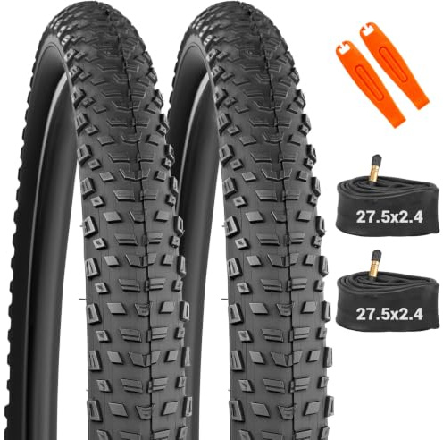 27.5x2.4(60-584)/29x2.4(60-622) MTB Reifen Schlauch Set – Stollenprofil bis 40PSI + 2X Reifenhebel