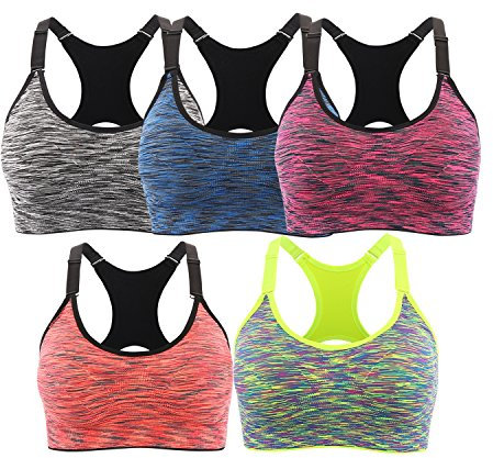 INIBUD Brassière Sport Femme Lot de 5 Soutien-Gorge de Sport Space Dye Seamless Sans Couture Sans Armature - Multicolor (5pcs) - L