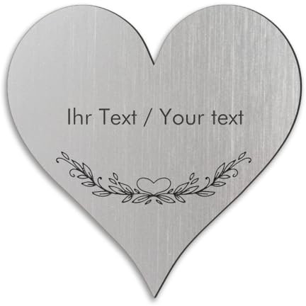 Personalisiertes Türschild in Herz-Form in Edelstahl-Optik mit Gravur - 5 x 5 cm, silber-metallic/schwarze - Namensschild
