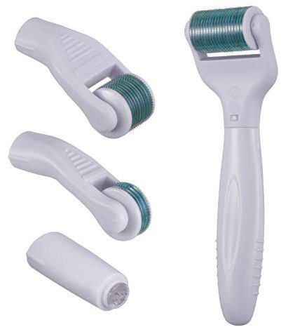 Dermaroller Set de 5 en 1 Dermaroller avec 1200, 600, 240, 12 aiguilles en acier inoxydable médical Micro Needling Roller 1,5 mm/1 mm/0,3 mm/0,25 mm avec embout interchangeable