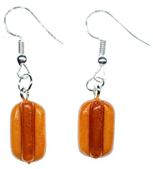 Miniblings Hot Dog Ohrringe Hänger Wurst Fast Food Sandwich Würstchen Essen Clay - Handmade Modeschmuck I Ohrhänger Ohrschmuck versilbert