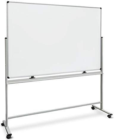 OfficeMarshal Whiteboard mit Ständer 120 x 220cm mobiles Whiteboard auf Rollen doppelseitige Stativdrehtafel magnetisch, beschreibbar, rollbar, leicht abwischbar mit Stifteablage, Aluminiumrahmen