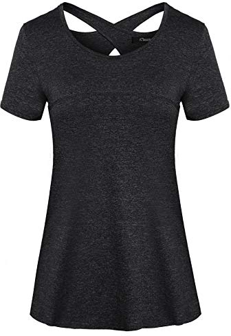 iClosam Sport Oberteile Damen Sportshirt Damen Locker Sporttop Pilates Kleidung Fitness Atmungsaktiv T-Shirt