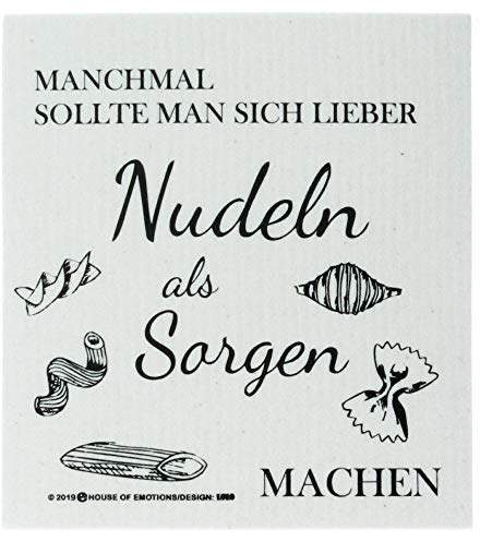 House of Emotions Spüllappen Nudeln - Nachhaltige Putzlappen und Küchenhelfer - Weiß, Schwarz, Motiv - Cellulose, Baumwolle - Klein