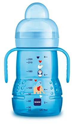 MAM Trainer Cup with Skinsoft Silicone Teat, Leakproof, Easy to Grab, 4+ Months, 220 ml, Blue