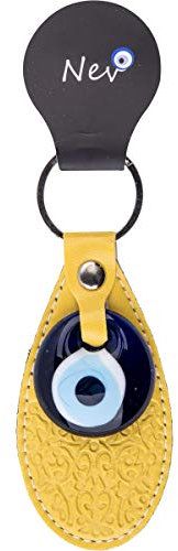 nevfactory Nev Nazar Boncuk Evil Eye Schlüsselanhänger – Handgefertiger Leder Glücksbringer Damla mit Türkischem Auge aus Glas