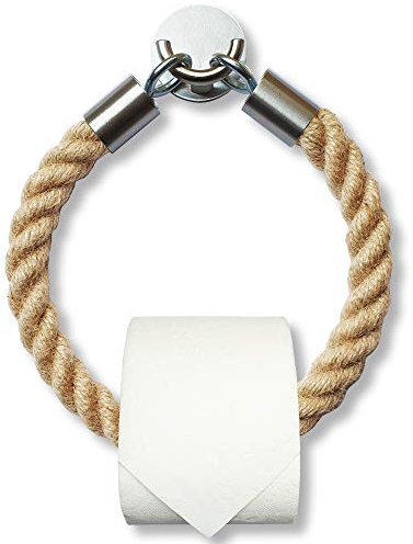 LeTOMA Vintage Toilettenpapierhalter und Handtuchhalter aus Jute-Seil und Edelstahl Haken zum Kleben - Klopapierhalter Handmade in Germany selbstklebend, kein Bohren, schöne Deko fürs Badezimmer