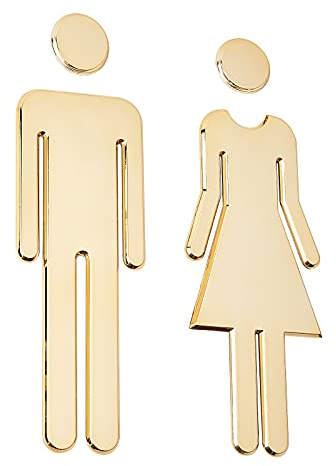 GORGECRAFT Plaque De Porte WC Auto-Adhésifs pour Dames et Messieurs, Panneaux de Porte de Salle de Bain pour la Maison, Hôtel, Bureau, Boutique, Parking, Restaurant (Or)