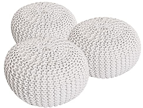kreatives Wohnen Set 3 Stück Ø 55 cm Strickhocker Sitzhocker Hocker Bodenkissen Grobstrick-Optik weiß & weiß & weiß Pouf
