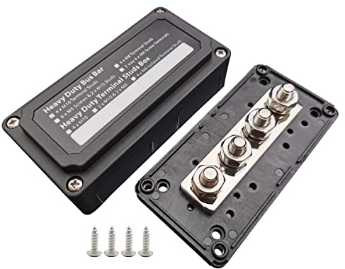 300A Sammelschiene 12v - 48V DC Verteilerschiene Messing Geländewagen Masseverteiler Boot Drahtbox Camper Sammelschienenkasten M10 3/8 Muttern Busbar Schwarz