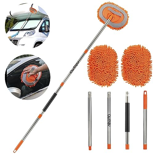 Autowaschbürste mit Teleskopgriff, 2-in-1 Chenille-Mikrofaser-Chenille-Handschuh-Reinigungsset, geeignet zum Waschen von Autos, Wohnmobilen, SUV-LKWs und Haushaltsreinigung, Autowaschmopp mit langem