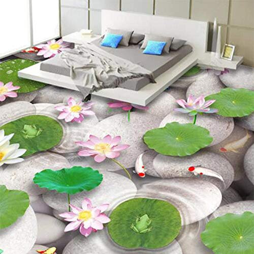 PVC, selbstklebend, wasserdicht, 3D-Stereo-Aufkleber, Kopfsteinpflaster, Fisch, Lotus, Teich, Boden, Tapete, Badezimmer, Schlafzimmer, 150 x 105 cm