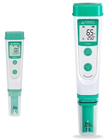 Apera Instruments Salt20 Salzgehalt-Messgerät mit Temperaturanzeige & PH20 pH-Meter, Messgerät im Taschenformat. Set inkl. Kalibrierlösungen