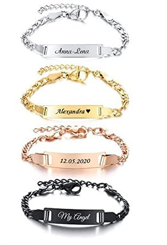 aplusashop ID Edelstahl Baby, Kinder Armband mit Gravur nach Wunsch Mädchen, zierlich Neu (Gold, Mit Gravur)