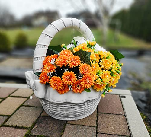 Vaso da fiori, fioriera a forma di cesto di vimini per esterni/interni in cemento, 46 cm