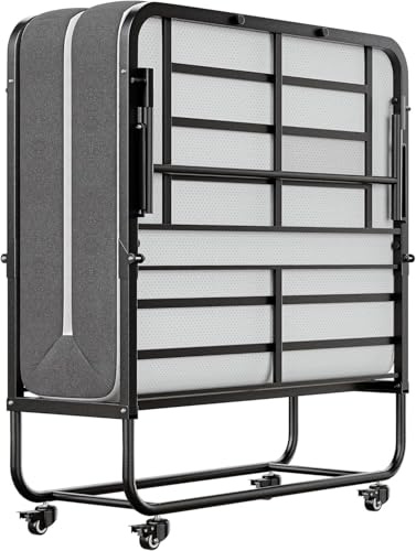 SunsGrove Klappbett 191x97 cm mit 13 cm Memory Foam Matratze, Gästebett Klappbar für Erwachsene, Faltbares Metallbett mit Rollen, Reisebett Stabil bis 200 kg Belastbar
