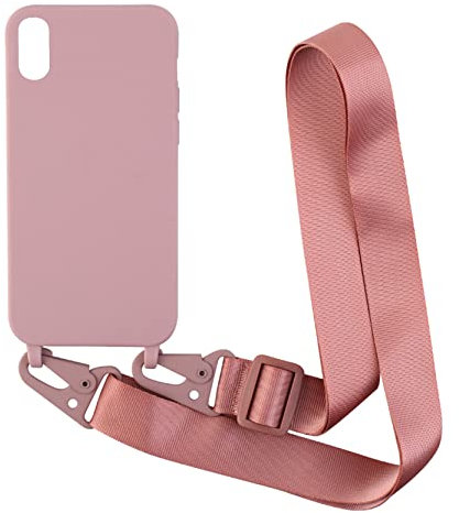 2NDSPRlNG Coque avec Collier Compatible avec iPhone XR,Tour de Cou Lanière en Corde Pendentif Housse Silicone Souple Case,Rose Gold
