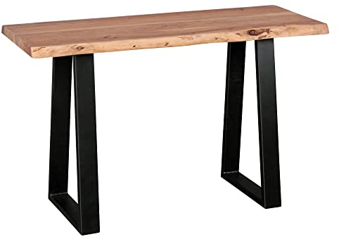 Konsolentisch Gaya Massivholz Akazie | Schreibtisch 120 cm breit im Landhaus-Stil | Schminktisch mit Design | Sekretär mit 2 Metallbeinen | Echt-Holz Konsole mit Baumkante | Tischkonsole