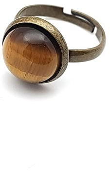 WLLDDDIU Natürlicher Brauner Tigerauge-Steinring Kristallweinlese-Bronze-Farbring Verstellbarer Damen-Ring Mit Offenem Stein Reiki-Balance-Knöchel-Finger-Ringe Ewigkeitsring Für Frauen, Mädchen,