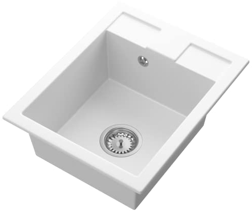 GRANITAN BEST Küchenspüle – Spüle aus Granit mit Siphon Chrom, Sieb und Imprägniermittel - Spülbecken mit 1 Becken – Einbauspüle 40x50 cm – Weiß