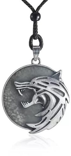 Leuchtet im Dunkeln Hexer Halskette, Geralt's Weißer Wolf Medaillon, Hexer Wolf Halskette, Zink Herren Halskette, Tolles Geschenk for Hexer-Fans, Witcher Necklace