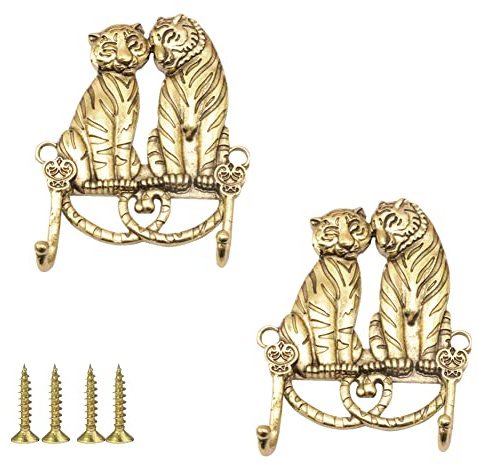 Cucumis Coat Hooks Wall Mounted Tiger Wall Hooks, Heavy Duty Hanger Hooks, Bathroom Hooks, Pack Hooks Keys, Gowns, Coats Hooks(Gold)