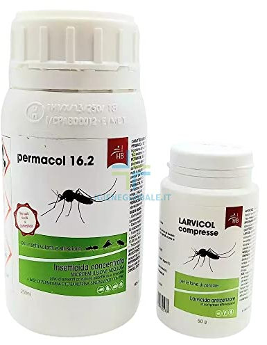 Generico Kit per Disinfestazioni Contro Le Zanzare, Insetticida da 250 Ml E 50 Compresse di Antilarvali